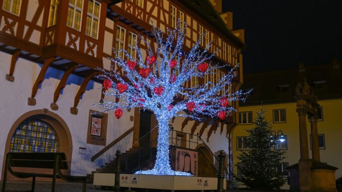 Abendlicher Lichterspaziergang in Hanau bis 6. Januar: Vom Einhorn am Marktplatz zum Wintergold am Schlossplatz